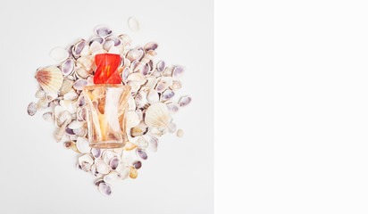 Minimalist fashion and beauty photo. Minimalism concept. Full jar of perfume with reflection. Beauty and fashion