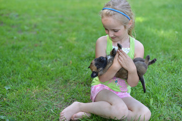 girl  with dogs