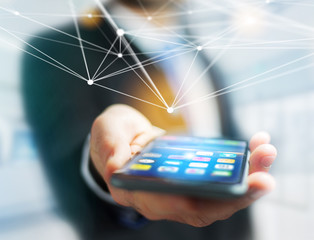 Web operating system screen and network connection displayed on an interface- Device connection concept