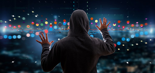 Hacker activating Business stock exchange trading data information