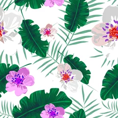  vector seamless beautiful artistic tropical pattern with exotic forest. Colorful original stylish floral print background, bright colors on white background. flowers © perfileva