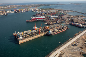 Tuzla, Istanbul, Turkey - 25 August 2013; Tuzla district of Istanbul. Aerial view of shipyards in...