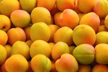 Ripe juicy orange apricots fruit background.