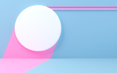 Scene with geometrical forms, color wall, minimal background, render