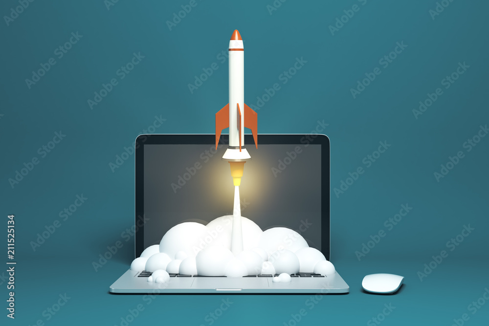 Poster start up concept with rocket