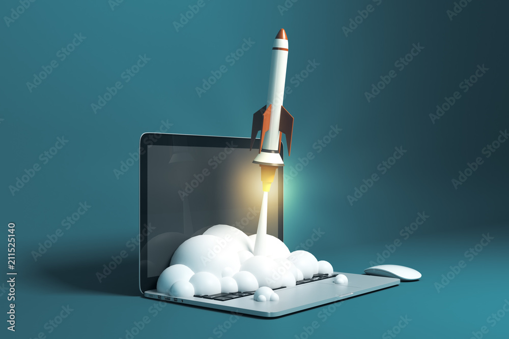 Poster startup concept with rocket