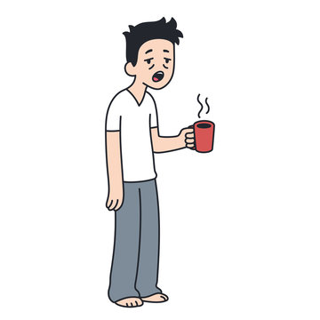 recommend clip art: Sleepy man with cup of coffee