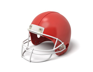 Fototapeta premium 3d rendering of a red American football helmet with a white protective grid on a white background.