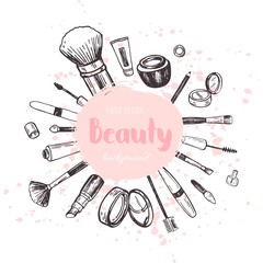 Beauty store collection with make up. Vector illustration.