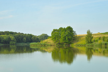 Fototapeta na wymiar summer landscape with river and blue sky