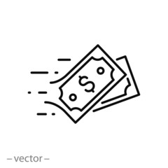 fast pay linear vector icon, money transfer line sign isolated on white background - editable stroke, vector illustration eps10