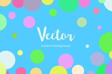 Vector template with random, chaotic, scattered colorful circles on blue background.