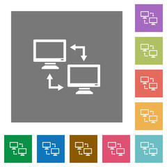 Data syncronization square flat icons