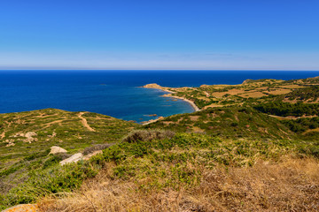 Fototapeta na wymiar Stony Coast At Capo Pecora Buggerru Sardinia Italy Europe