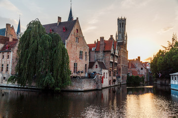 Fototapeta premium sunset over the old city of Bruges