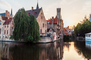 Fototapeta premium sunset over the old city of Bruges