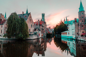 Fototapeta premium sunset over the old city of Bruges