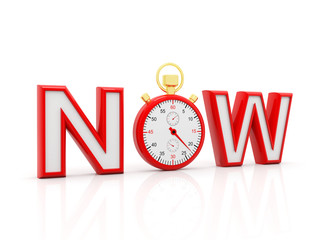 Now stop watch in white background, Business Deadline or Countdown Concept. 3d render