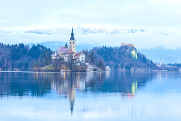 Lake bled church reflection