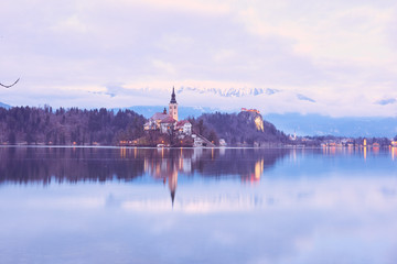 Lake bled church reflection