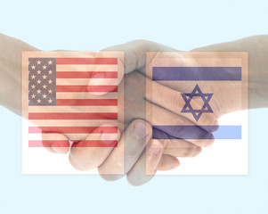 USA and Israel flag with handshake