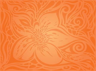 Flowers Orange Retro style colorful Floral wallpaper background trendy fashion design