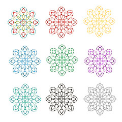 Rosette decorative ornamental floral  pattern various color outline and siluete vector illustration editable hand draw