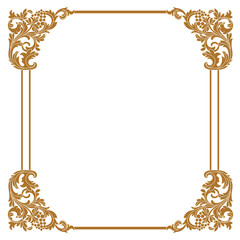 Golden vintage border frame engraving with retro ornament pattern in antique baroque style decorative design. Vector