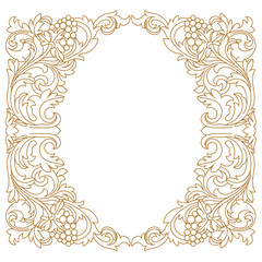 Golden vintage border frame engraving with retro ornament pattern in antique baroque style decorative design. Vector