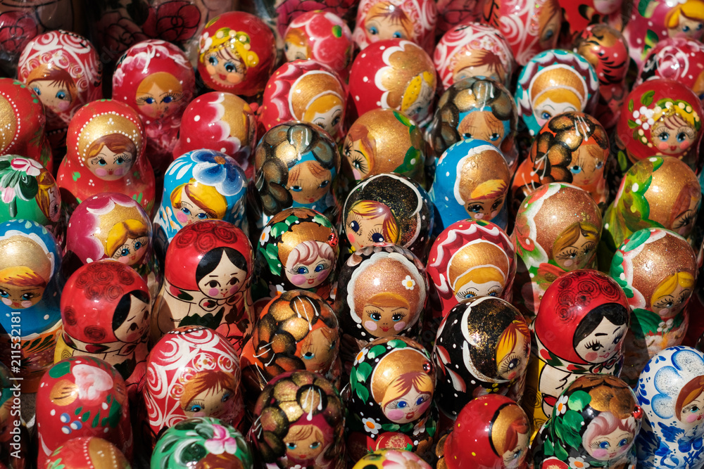 Wall mural Russian souvenir dolls, Matryoshka doll collection -