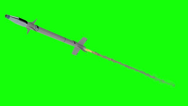 Military Missile Flying on a Green Screen Background