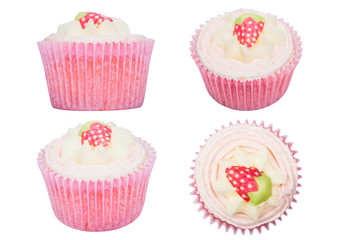 Fresh strawberry cupcake muffins isolated