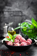 Beef meatballs. Cooking raw beef meatballs