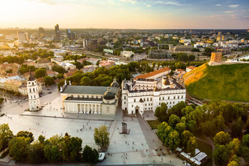 Aerial view of The Cathedral Square, main square of Vilnius Old Town, a key location in city`s public life, Lithuania