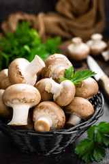 Mushrooms. Fresh mushrooms in basket