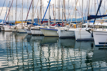Yacht in the port of Agios Nikolaos, Crete, Greece