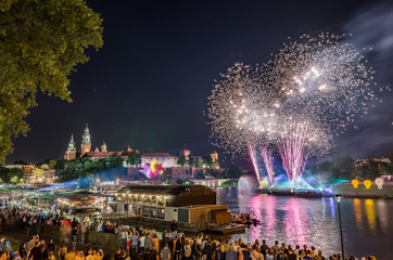 Fototapeta Wianki festival in Krakow, Poland, fireworks display obraz