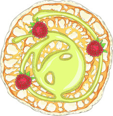 Traditional Thin Pancake with Berries and Cream