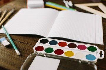 1 September concept postcard, teachers day, back to school, supplies, toned vintage