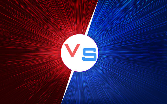 Versus Screen Design. Red And Blue VS Letters. Light Warp Speed. Vector Illustration