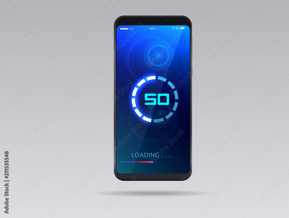 Poster system software update and upgrade concept. loading process in smart phone screen. vector illustrati