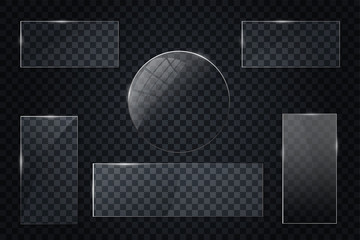 Glass transparent banners set. Vector glass plates with a place for inscriptions isolated on transparent background. Flat glass. Vector transparent object 10 eps.