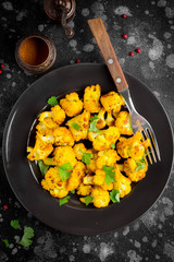 Roast turmeric cauliflower, bright vegetarian snack, tasty food