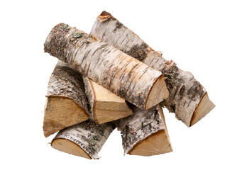 Pile of firewood isolated on a white background.