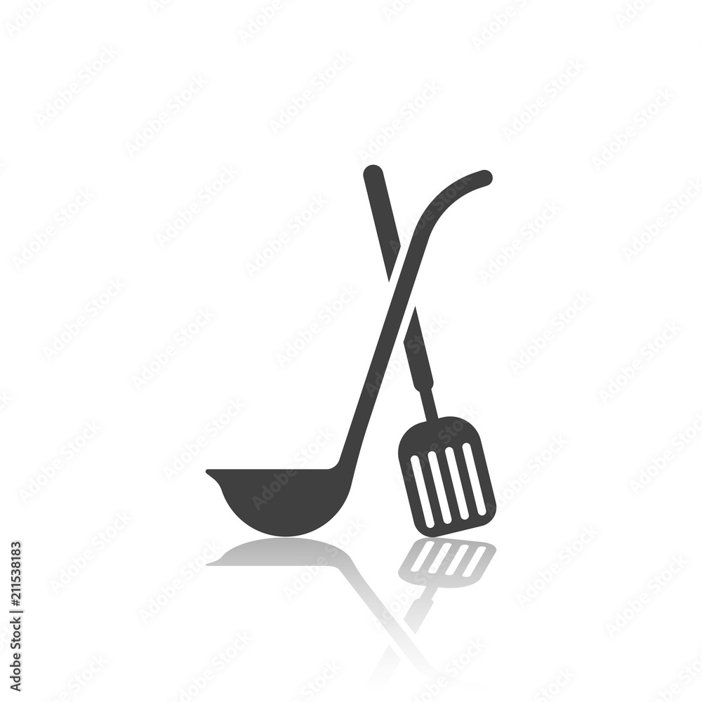 Canvas Prints icon of the crossed ladle and scapula with mirror image. vector illustration on white background.