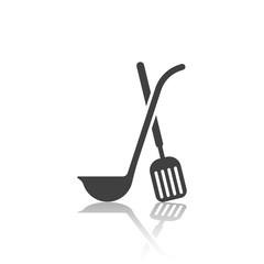 Icon of the crossed ladle and scapula with mirror image. Vector illustration on white background.