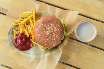 fast food, burger and french fries
