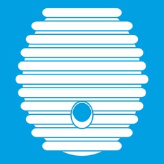 Beehive icon white isolated on blue background vector illustration