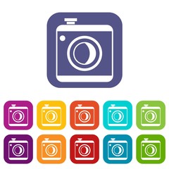 Vintage photo camera social network isolated on white background