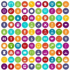 100 conference icons set in different colors circle isolated vector illustration